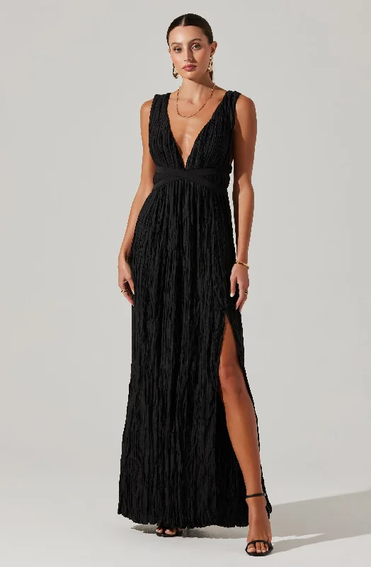Tesni Pleated Maxi Dress Chic Boho Print Maxi Dress