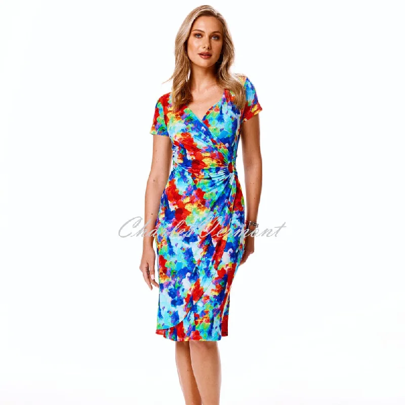 Tia Abstract Print Mock Wrap Dress - Style 78774-7792-65 Comfortable Long-Sleeve Wrap Dress