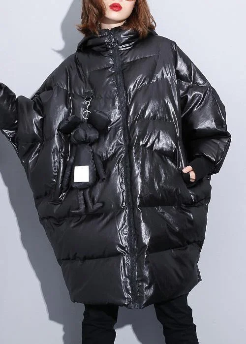 fine black winter outwear plus size Coats hooded zippered overcoat Warm Layered Overcoat