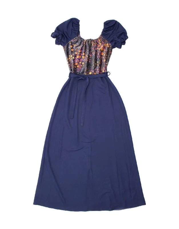 TREVIRA Womens Maxi Dress UK 12 Medium Navy Blue Floral Polyester Trendy Off-Shoulder Ruffle Maxi Dress TREVIRA Womens Maxi Dress UK 12 Medium Navy Blue Floral Polyester Trendy Off-Shoulder Ruffle Maxi Dress