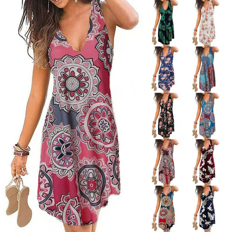 V Neck Sleeveless Floral Print Wrap Dress Trendy Off-Shoulder Wrap Dress