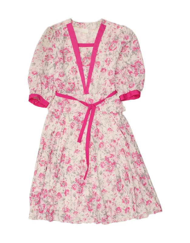 VINTAGE Womens 3/4 Sleeve Maxi Dress EU 38 Medium Pink Floral Polyester Trendy V-Neck Maxi Dress VINTAGE Womens 3/4 Sleeve Maxi Dress EU 38 Medium Pink Floral Polyester Trendy V-Neck Maxi Dress