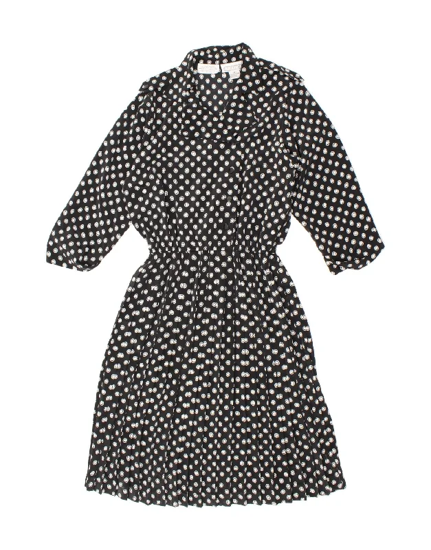 VINTAGE Womens 3/4 Sleeve Maxi Dress UK 14 Large Black Polka Dot Elegant Maxi Dress with Slit VINTAGE Womens 3/4 Sleeve Maxi Dress UK 14 Large Black Polka Dot Elegant Maxi Dress with Slit
