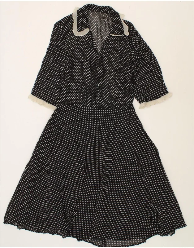 VINTAGE Womens 3/4 Sleeve Maxi Dress UK 16 Large Black Spotted Comfortable Casual Maxi Dress VINTAGE Womens 3/4 Sleeve Maxi Dress UK 16 Large Black Spotted Comfortable Casual Maxi Dress