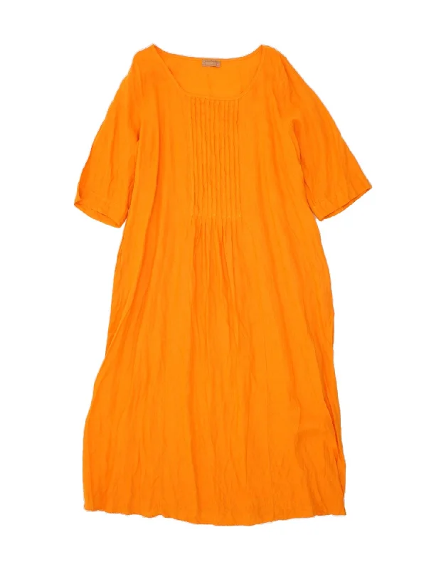 VINTAGE Womens 3/4 Sleeve Maxi Dress UK 20 2XL Orange Cozy Maxi Dress with Slit