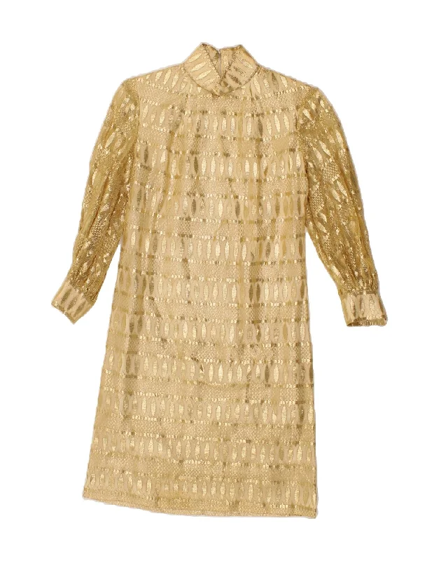 VINTAGE Womens Abstract Pattern 3/4 Sleeve Maxi Dress UK 10 Small Gold Cozy Wrap Maxi Dress VINTAGE Womens Abstract Pattern 3/4 Sleeve Maxi Dress UK 10 Small Gold Cozy Wrap Maxi Dress