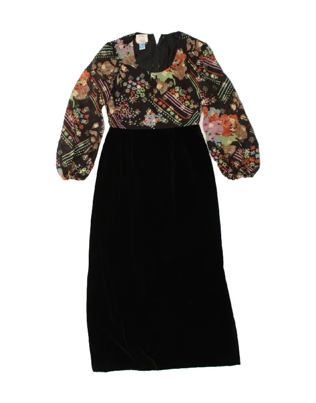 VINTAGE Womens Abstract Pattern Maxi Dress IT 42 Medium Black Rayon Trendy Floral Print Maxi Dress VINTAGE Womens Abstract Pattern Maxi Dress IT 42 Medium Black Rayon Trendy Floral Print Maxi Dress