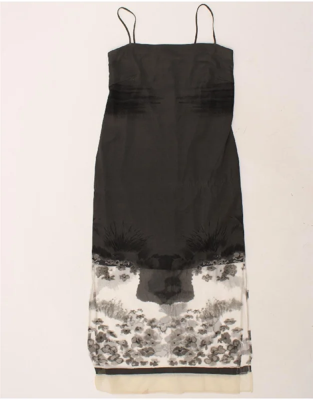 VINTAGE Womens Abstract Pattern Maxi Dress IT 42 Medium Black Viscose Elegant Maxi Dress with Pockets VINTAGE Womens Abstract Pattern Maxi Dress IT 42 Medium Black Viscose Elegant Maxi Dress with Pockets