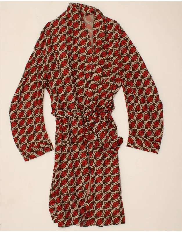 VINTAGE Womens Abstract Pattern Robe Wrap Dress UK 16 Large Red Elegant Lace Wrap Dress