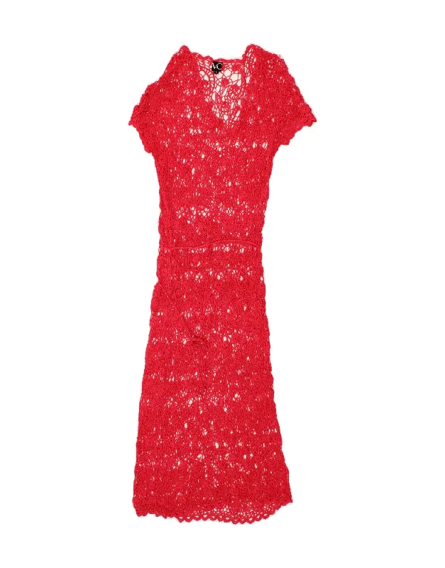 VINTAGE Womens Crochet Maxi Dress UK 8 Small Red Comfortable Satin Maxi Dress
