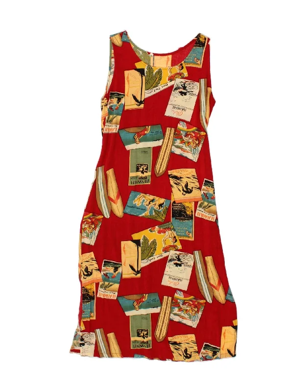 VINTAGE Womens Graphic Sleeveless Maxi Dress UK 18 XL Red Cotton Trendy Maxi Dress with Belt VINTAGE Womens Graphic Sleeveless Maxi Dress UK 18 XL Red Cotton Trendy Maxi Dress with Belt