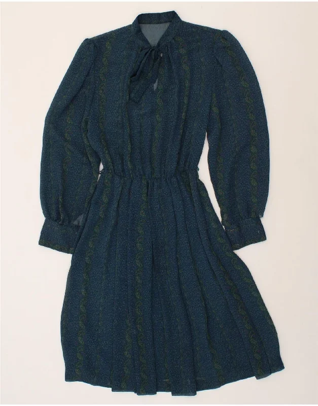 VINTAGE Womens Long Sleeve Maxi Dress UK 12 Medium Blue Paisley Classic V-Neck Maxi Dress VINTAGE Womens Long Sleeve Maxi Dress UK 12 Medium Blue Paisley Classic V-Neck Maxi Dress
