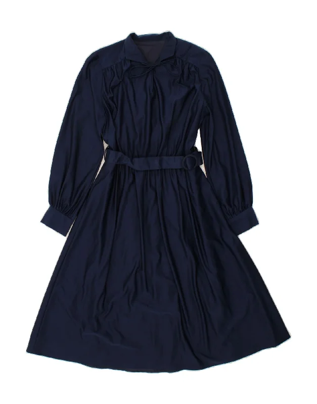 VINTAGE Womens Long Sleeve Maxi Dress UK 12 Medium Navy Blue Fashionable Asymmetrical Maxi Dress VINTAGE Womens Long Sleeve Maxi Dress UK 12 Medium Navy Blue Fashionable Asymmetrical Maxi Dress