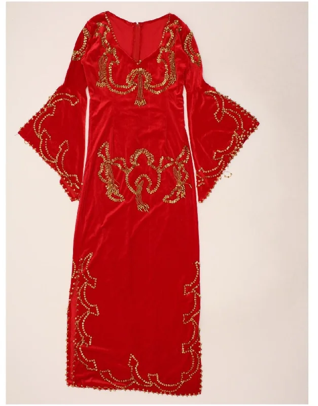 VINTAGE Womens Long Sleeve Maxi Dress UK 12 Medium Red Trendy Button Front Maxi Dress VINTAGE Womens Long Sleeve Maxi Dress UK 12 Medium Red Trendy Button Front Maxi Dress