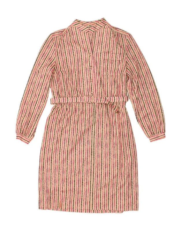 VINTAGE Womens Long Sleeve Maxi Dress UK 16 Large Beige Striped Trendy Ruffled Maxi Dress VINTAGE Womens Long Sleeve Maxi Dress UK 16 Large Beige Striped Trendy Ruffled Maxi Dress