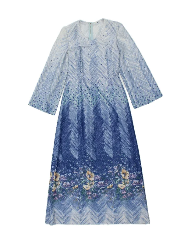 VINTAGE Womens Long Sleeve Maxi Dress UK 8 Small Blue Floral Comfortable Flowy Maxi Dress