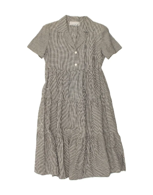 VINTAGE Womens Maxi Dress IT 48 XL Grey Gingham Fashionable Printed Maxi Dress