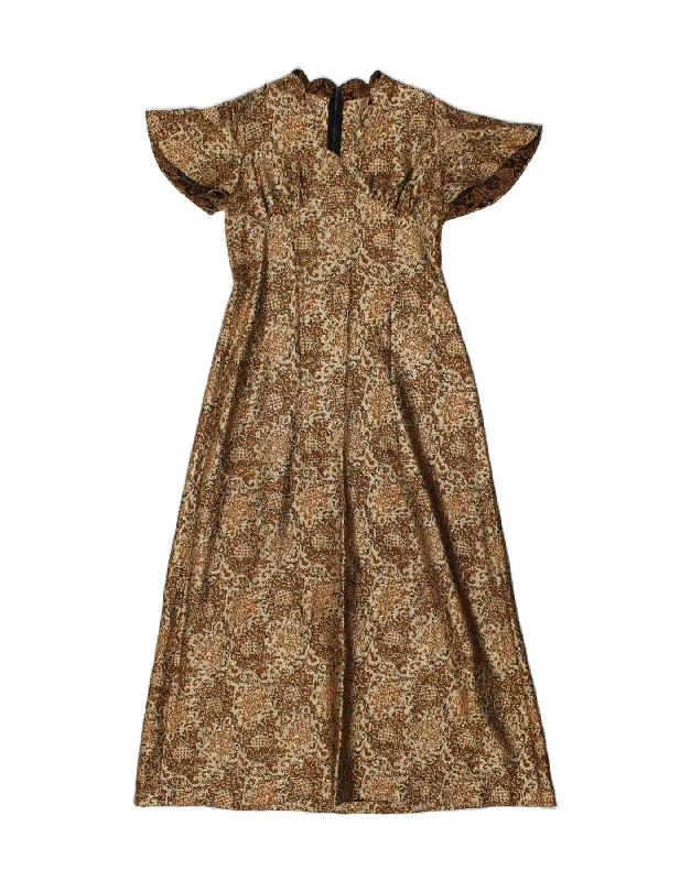 VINTAGE Womens Maxi Dress UK 12 Medium Brown Paisley Fashionable Faux Wrap Maxi Dress