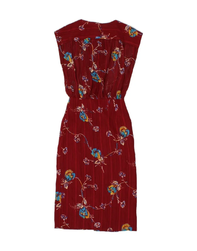 VINTAGE Womens Maxi Dress UK 12 Medium Burgundy Floral Elegant Maxi Dress with Slit