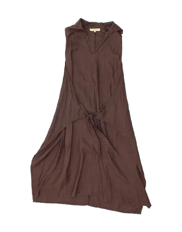VINTAGE Womens Sleeveless Maxi Dress UK 12 Medium Brown Linen Cozy Open-Back Maxi Dress