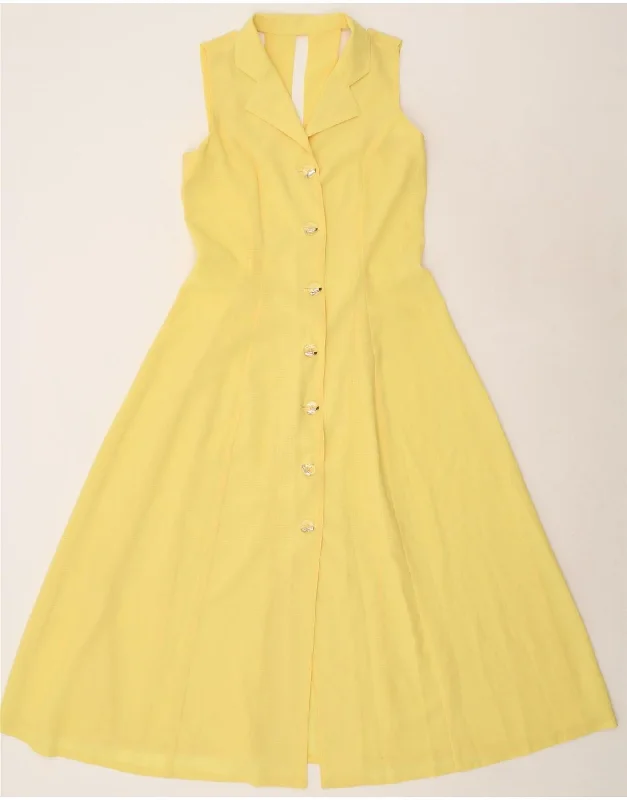 VINTAGE Womens Sleeveless Maxi Dress UK 12 Medium Yellow Comfortable Satin Maxi Dress