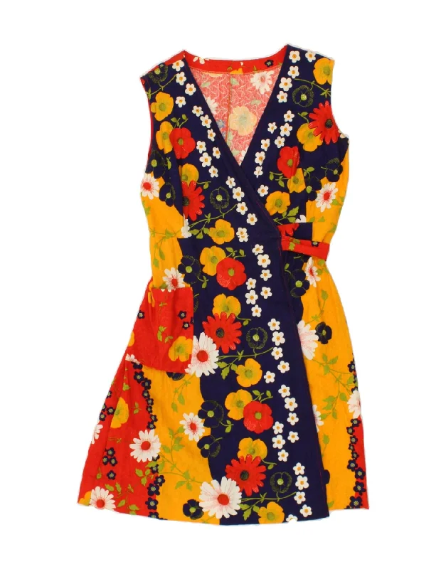 VINTAGE Womens Sleeveless Wrap Dress UK 16 Large Multicoloured Floral Stylish Wrap Dress for Summer