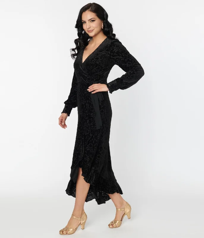 Voodoo Vixen Black Devore Gayle Wrap Dress Cozy Denim Wrap Dress