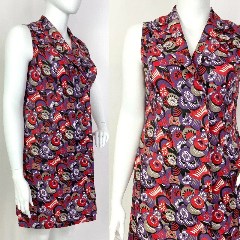 VTG 60s 70s RED PURPLE SILVER BLACK PSYCHEDELIC FLORAL DAGGER WRAP DRESS 16 18 Fashionable Wrap Dress for Work