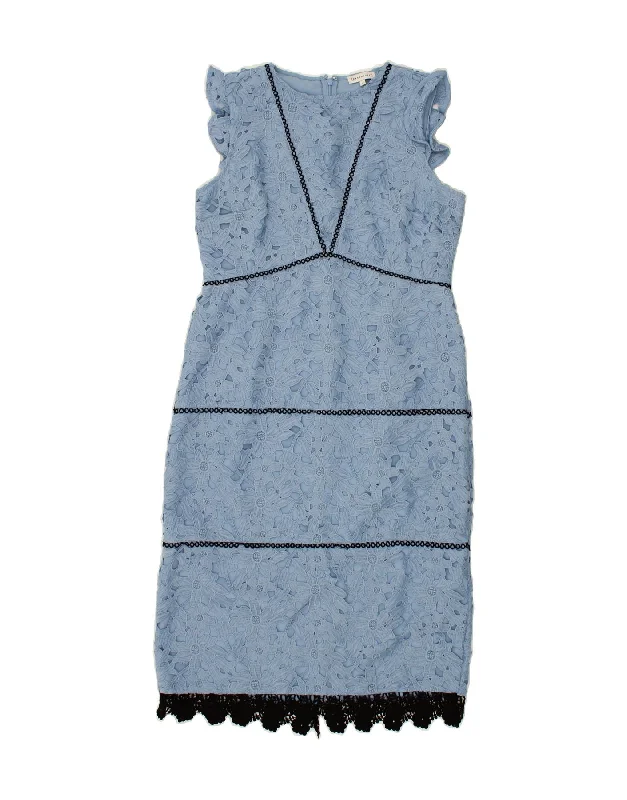 WAREHOUSE Womens Sleeveless Maxi Dress UK 16 Large Blue Floral Cozy Ribbed Maxi Dress