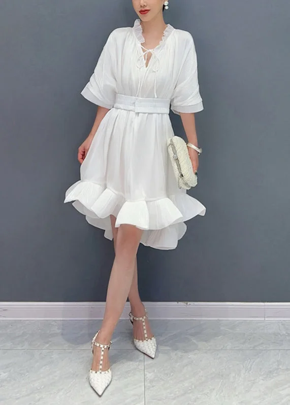 White Ruffled Patchwork Maxi Dress Half Sleeve Chic Off-Shoulder Maxi Dress