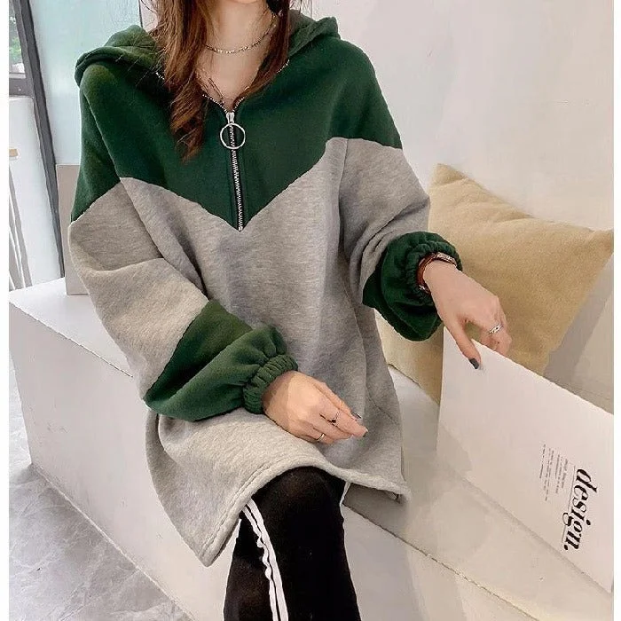 Women's Long Sleeve Colorblock/ Stitching Color Hoody - Size S - 449870 Hoodie with Snap Buttons Easy Quick