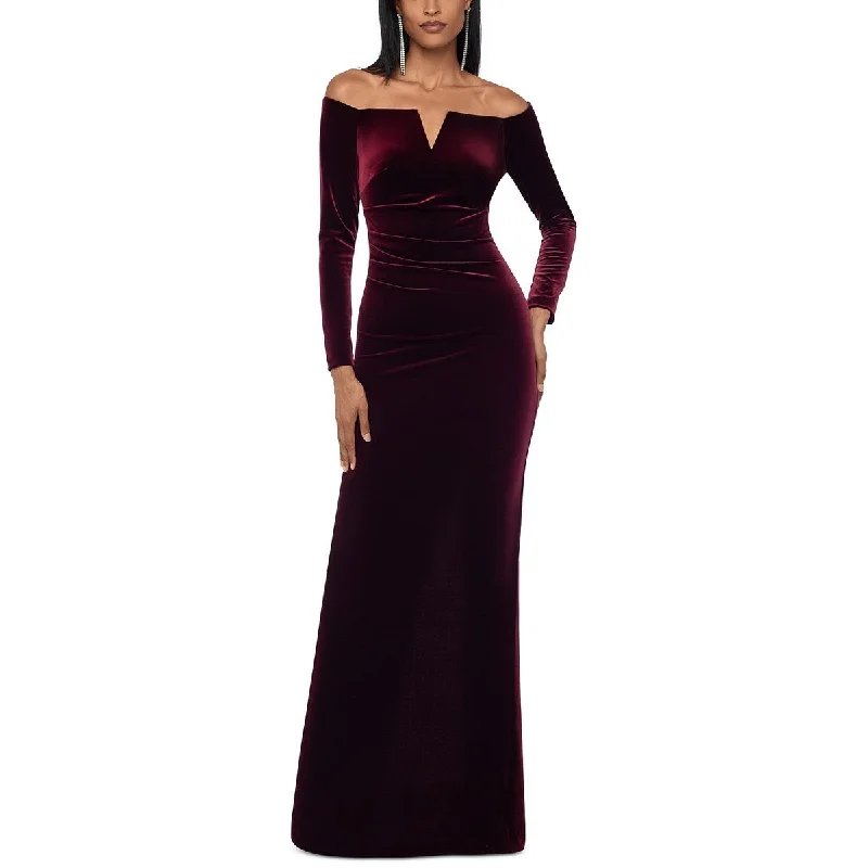 X by Xscape Womens Velvet Off-The-Shoulder Maxi Dress Elegant Maxi Dress with Slit