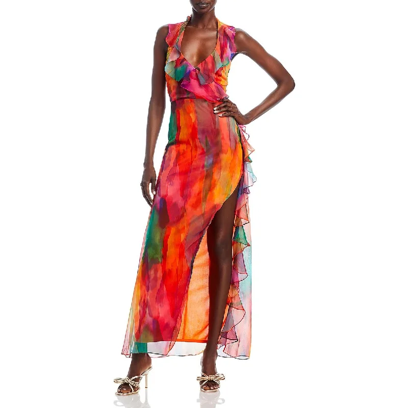 Yaura Womens Ruffled Halter Maxi Dress Comfortable Maxi Dress with Belt
