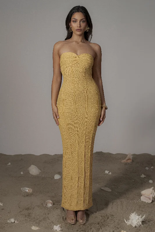 Yellow Blanca Strapless Maxi Dress Elegant Boho Maxi Dress