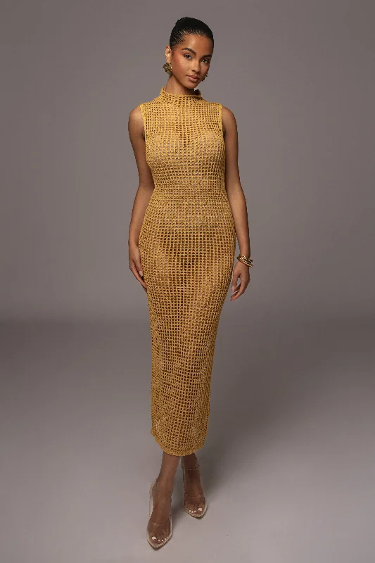 Yellow Pacific Tides Crochet Maxi Dress Cozy Ruffle Sleeve Maxi Dress