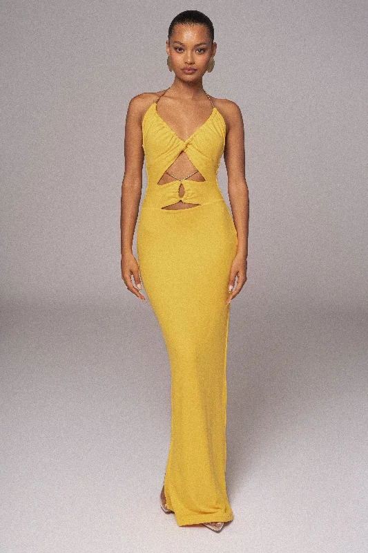 Yellow Secret Bloom Maxi Dress Trendy Off-Shoulder Ruffle Maxi Dress