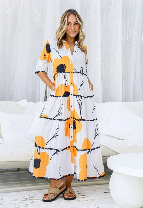 YELLOW sunflower maxi dress Stylish Button-Up Maxi Dress