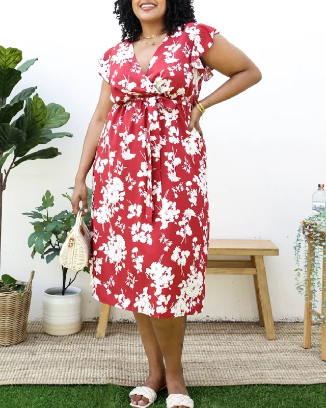 Anna Kaci Plus Size Tropical Floral Print Maxi Wrap Dress with Ruffle Sleeves - Jn4740 Trendy Floral Wrap Dress for Spring