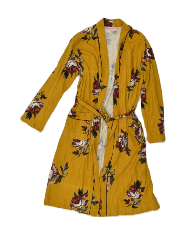 JOULES Womens Robe Wrap Dress UK 10 Small Yellow Floral Fashionable Wrap Dress for Parties