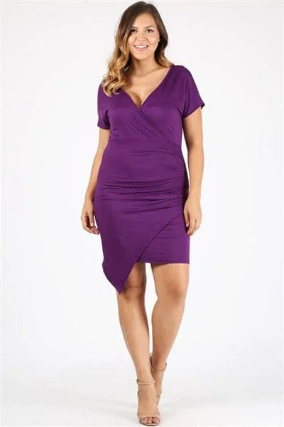 Plus Size Asymmetrical Faux-Wrap Dress Eggplant - Pack of 6 Elegant Embellished Wrap Dress