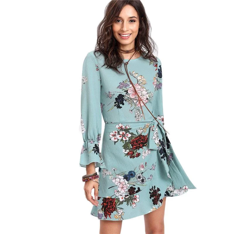 RUFFLES ARE SO RIGHT WRAP DRESS Stylish Wide Sleeve Wrap Dress