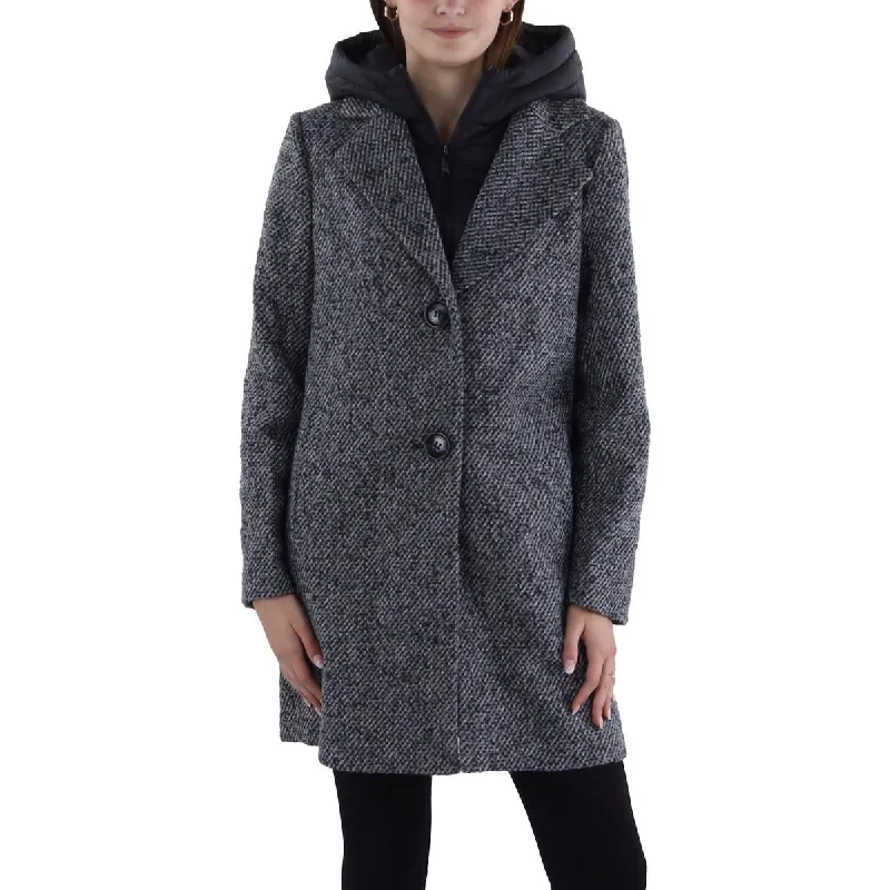 Sam Edelman Womens Wool Blend Hooded Overcoat Lightweight Travel Coat