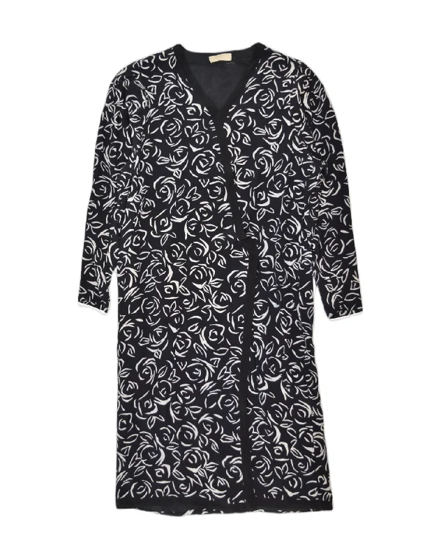 VINTAGE Womens Wrap Dress UK 12 Medium Black Floral Comfortable Wrap Dress for Travel