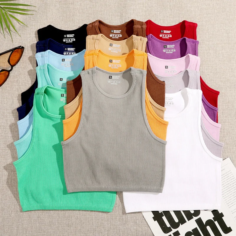 14 Colors Crop Top Women Solid Basic T-shirts Vest Seamless Streetwear Casual Formal Business 14 Colors Crop Top Women Solid Basic T-shirts Vest Seamless Streetwear Casual Formal Business