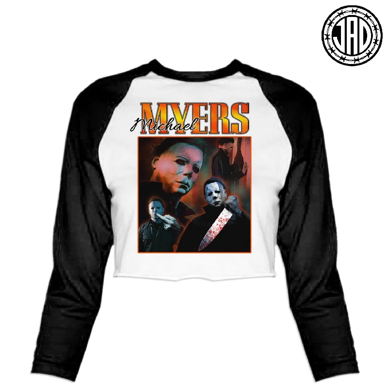 90's Mike - Women's Cropped Baseball Tee Hooded Caped Shawl Collar