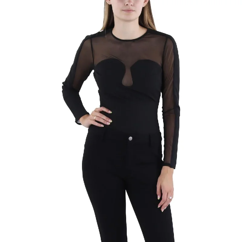 BCBGeneration Womens Illusion Long Sleeve Bodysuit Trendy Scoop Back Bodysuit