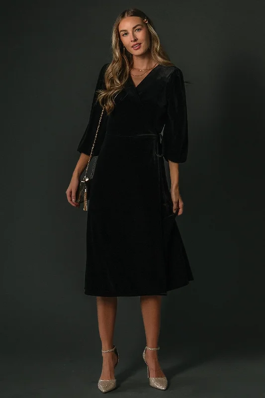 Beckinsale Velvet Wrap Dress | Black Fashionable Stretch-Wrap Dress