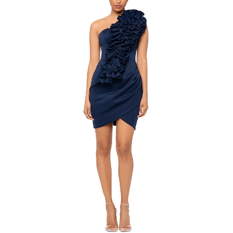 Betsy & Adam Womens One Shoulder Ruffle Cocktail And Party Dress Tunics Office stylish