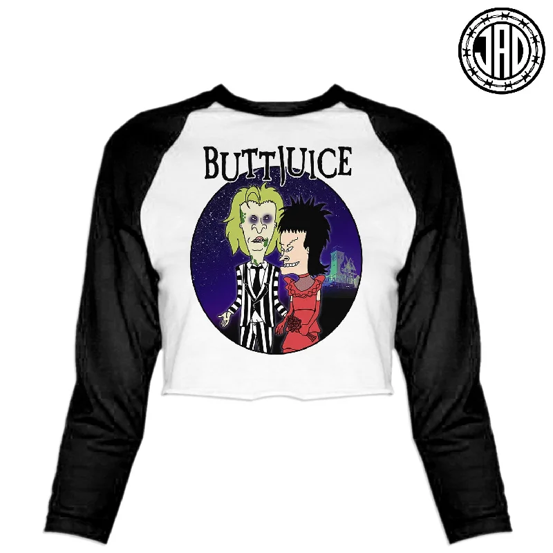 Buttjuice - Women's Cropped Baseball Tee Polka Dot Checkered Tartan