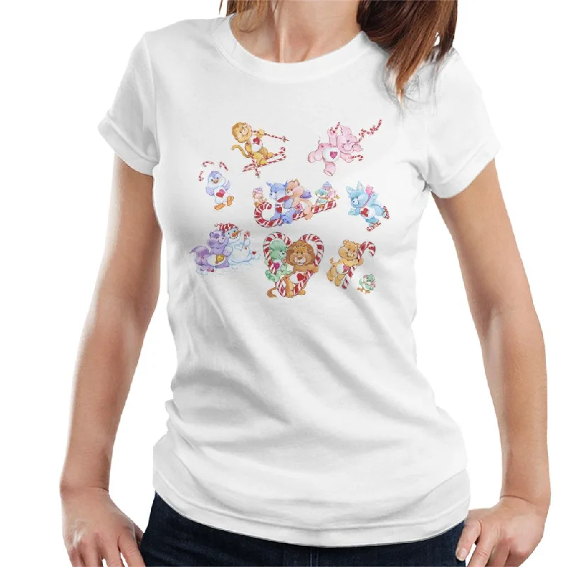 Care Bears Christmas Candy Cane Montage Women's T-Shirt Ribbed Striped Patterned